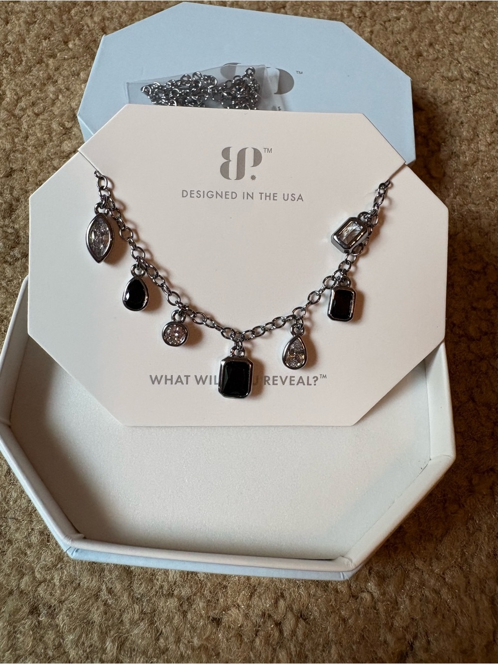 bp Silver-Tone Black and Clear Charm Necklace
